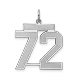Sterling Silver Number 72 Pendant Charm, Bold Athletic Style, Sports Jersey Theme
