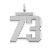 Large Satin Number 73 Charm Pendant in Real 925 Sterling Silver