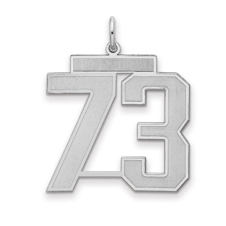 Large Satin Number 73 Charm Pendant in Real 925 Sterling Silver