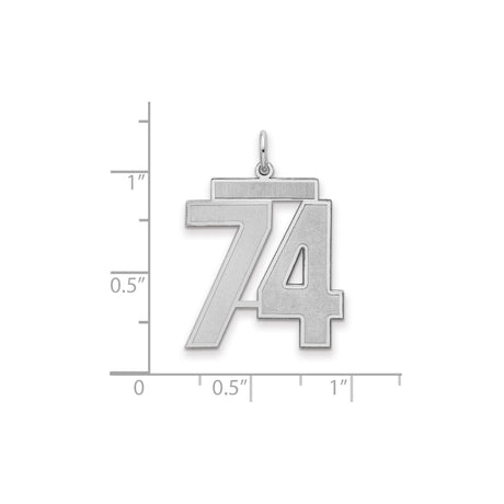 Large Satin Number 74 Charm Pendant in Real 925 Sterling Silver