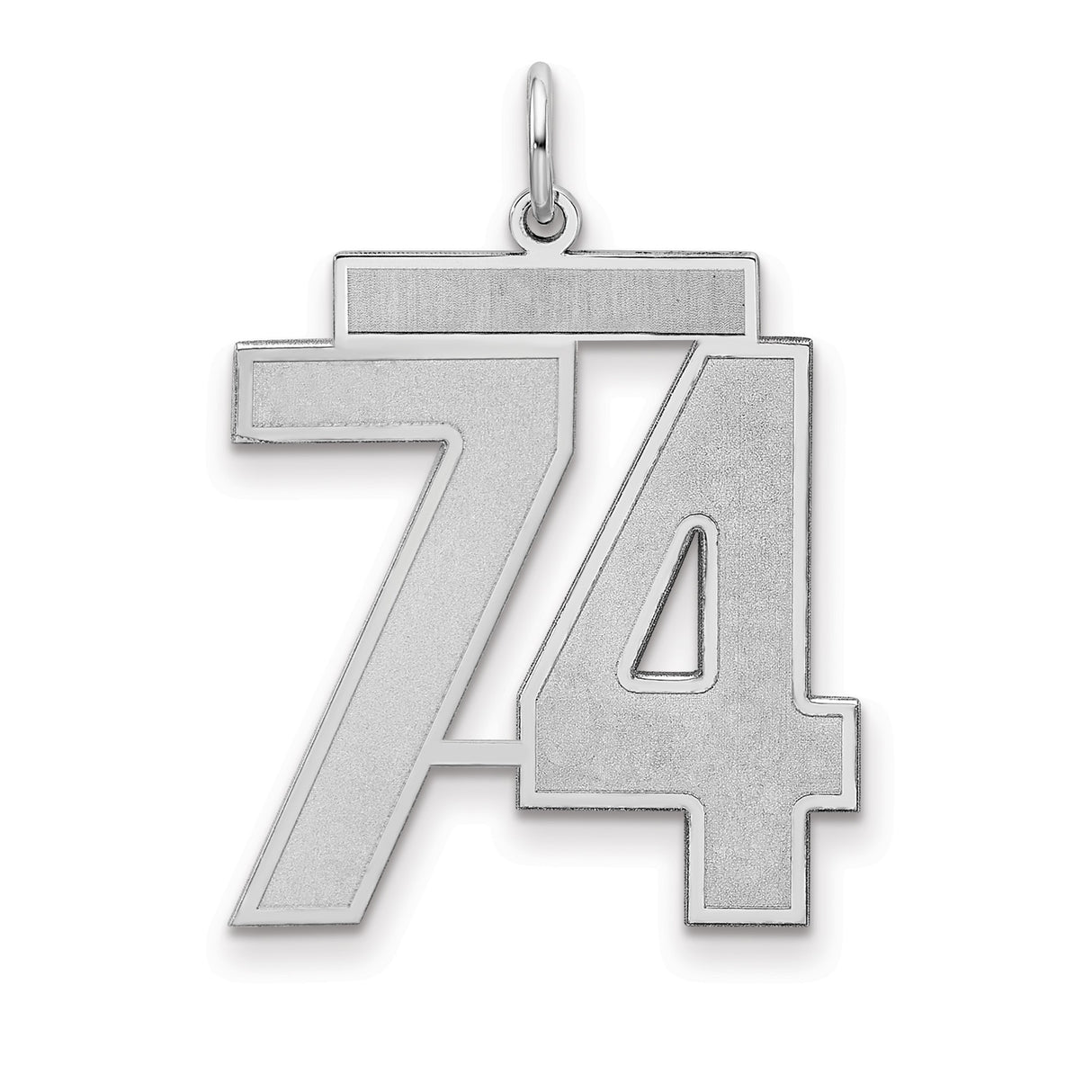 Large Satin Number 74 Charm Pendant in Real 925 Sterling Silver