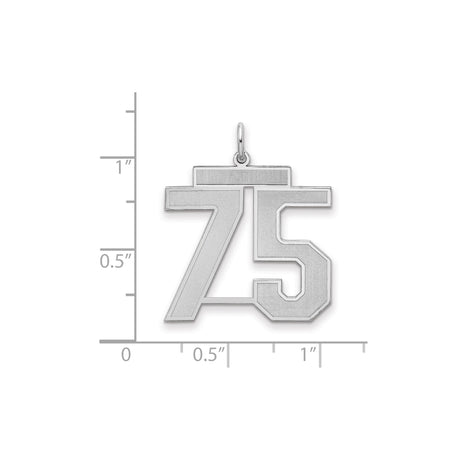 Large Satin Number 75 Charm Pendant in Real 925 Sterling Silver