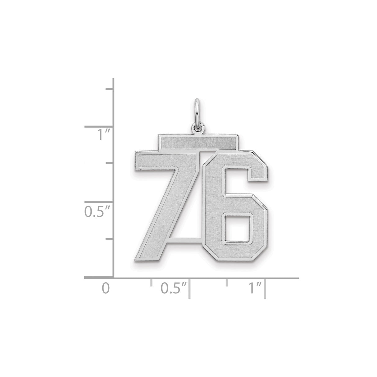 Large Satin Number 76 Charm Pendant in Real 925 Sterling Silver