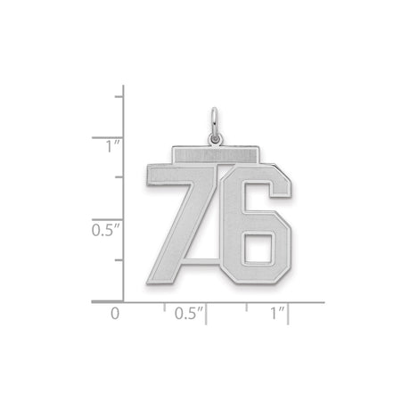 Large Satin Number 76 Charm Pendant in Real 925 Sterling Silver