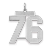 Large Satin Number 76 Charm Pendant in Real 925 Sterling Silver