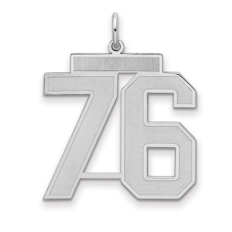 Large Satin Number 76 Charm Pendant in Real 925 Sterling Silver