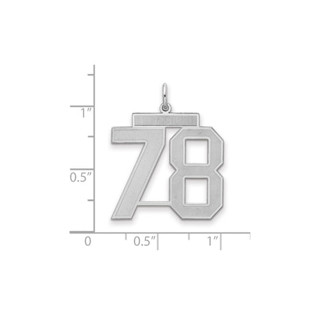 Large Satin Number 78 Charm Pendant in Real 925 Sterling Silver