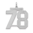 Large Satin Number 78 Charm Pendant in Real 925 Sterling Silver