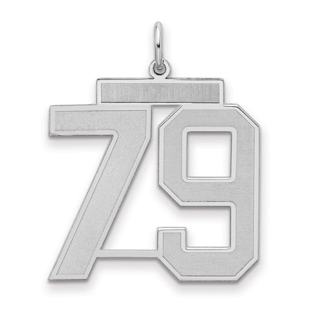 Large Satin Number 79 Charm Pendant in Real 925 Sterling Silver