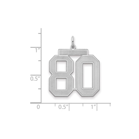 Large Satin Number 80 Charm Pendant in Real 925 Sterling Silver