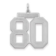 Large Satin Number 80 Charm Pendant in Real 925 Sterling Silver