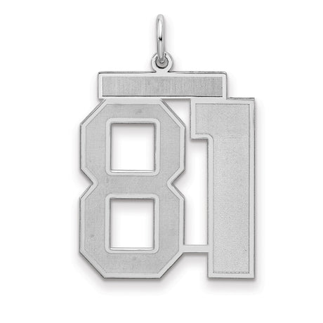 Large Satin Number 81 Charm Pendant in Real 925 Sterling Silver