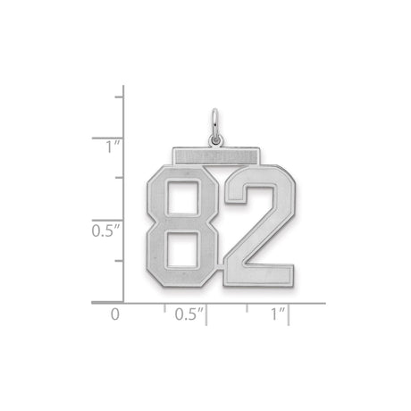 Large Satin Number 82 Charm Pendant in Real 925 Sterling Silver