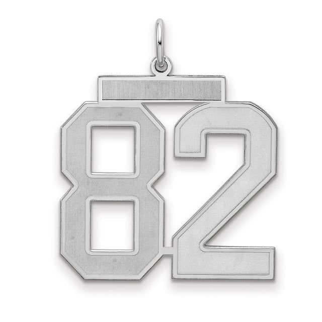 Large Satin Number 82 Charm Pendant in Real 925 Sterling Silver