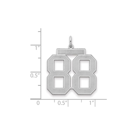 Large Satin Number 88 Charm Pendant in Real 925 Sterling Silver