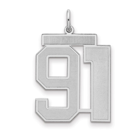 Large Satin Number 91 Charm Pendant in Real 925 Sterling Silver