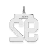 Sterling Silver Number 92 Pendant, Polished Satin Finish, Bold Athletic Style for Men or Unisex Wear