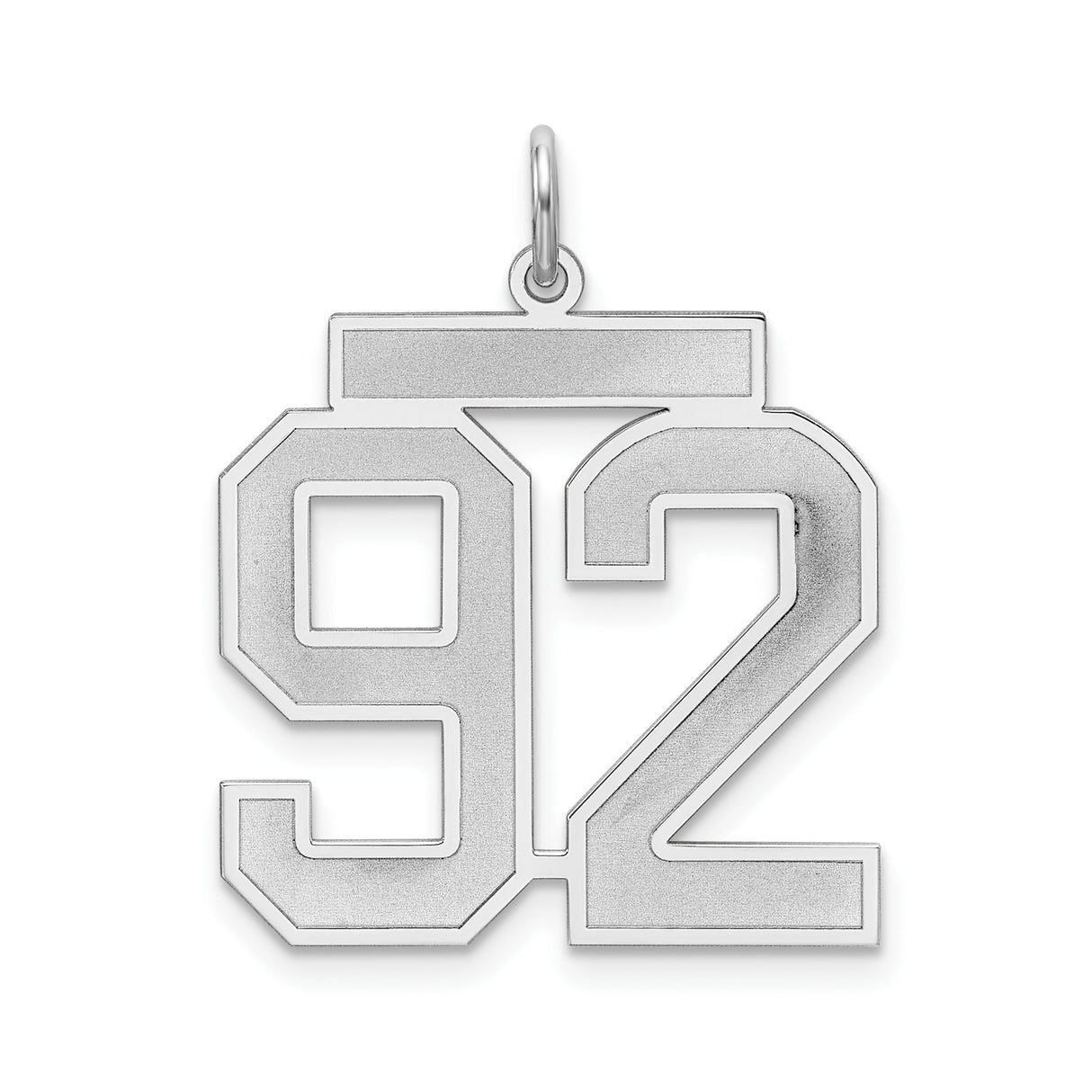 Sterling Silver Number 92 Pendant, Polished Satin Finish, Bold Athletic Style for Men or Unisex Wear
