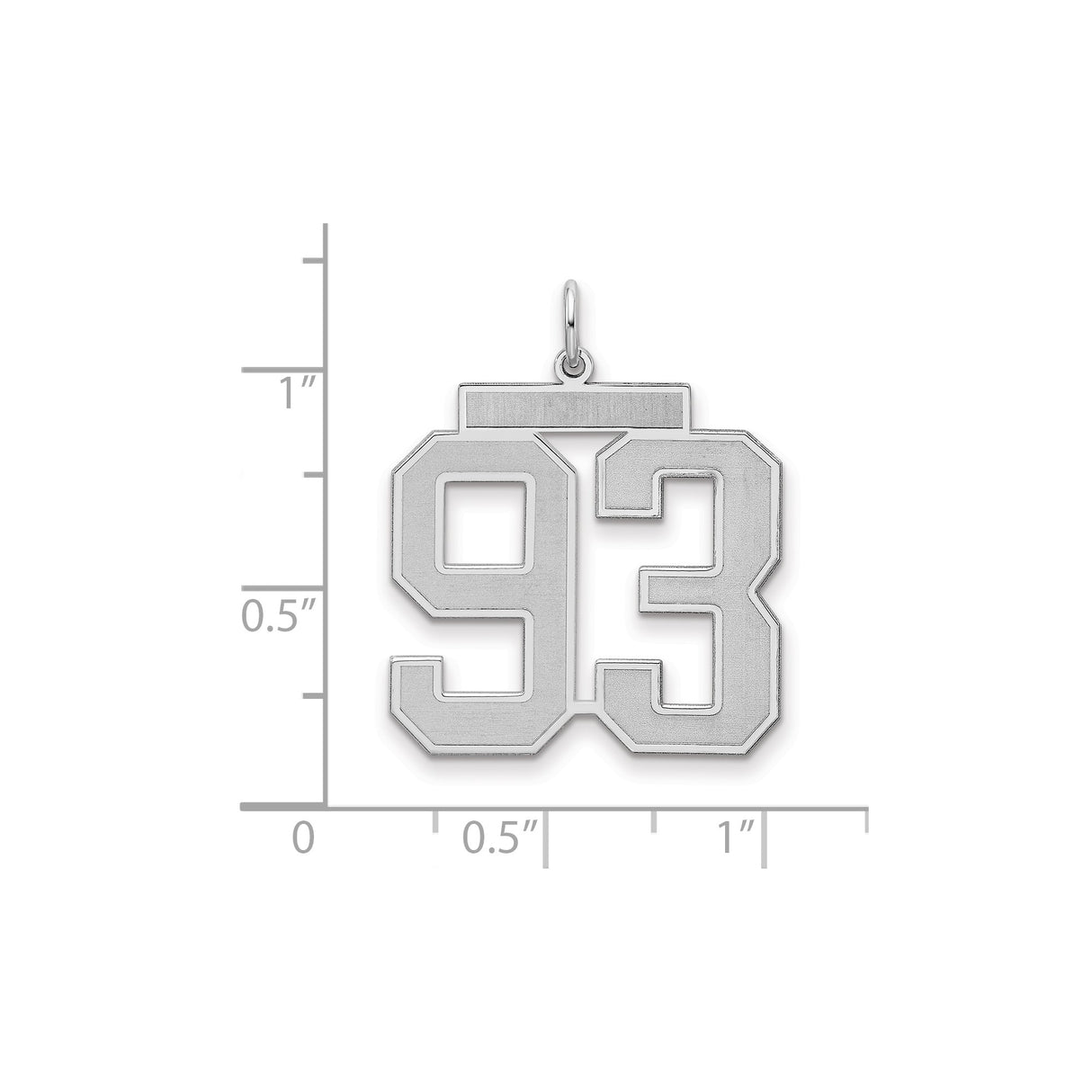 Large Satin Number 93 Charm Pendant in Real 925 Sterling Silver