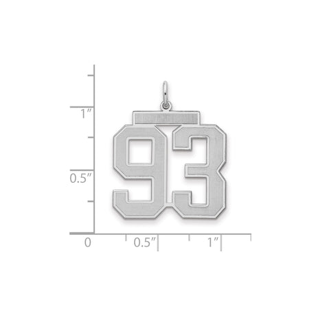 Large Satin Number 93 Charm Pendant in Real 925 Sterling Silver