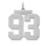 Large Satin Number 93 Charm Pendant in Real 925 Sterling Silver
