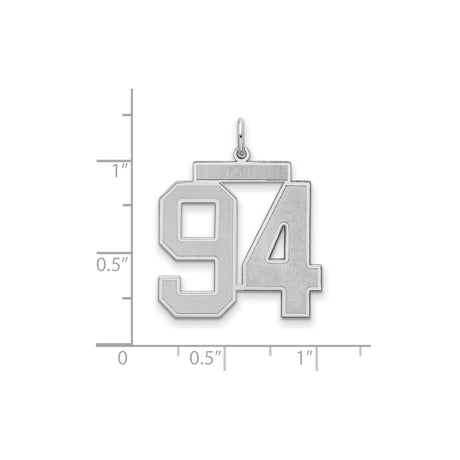 Large Satin Number 94 Charm Pendant in Real 925 Sterling Silver