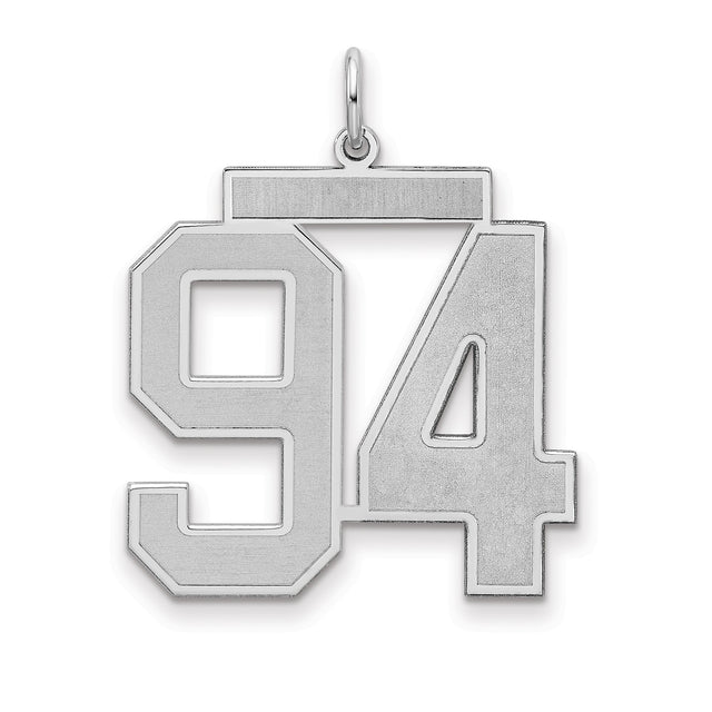 Large Satin Number 94 Charm Pendant in Real 925 Sterling Silver
