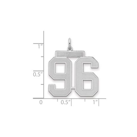 Large Satin Number 96 Charm Pendant in Real 925 Sterling Silver
