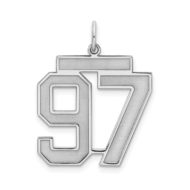 Large Satin Number 97 Charm Pendant in Real 925 Sterling Silver