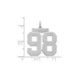 Large Satin Number 98 Charm Pendant in Real 925 Sterling Silver