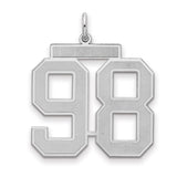Large Satin Number 98 Charm Pendant in Real 925 Sterling Silver