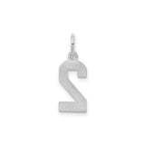 Sterling Silver Number 2 Pendant Charm, Bold Block Numeral, Unisex Athletic or Minimalist Style