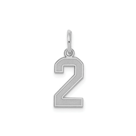 Sterling Silver Number 2 Pendant Charm, Bold Block Numeral, Unisex Athletic or Minimalist Style