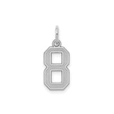 Sterling Silver Number 8 Pendant Charm, Bold Block Font, Lucky Numerology Theme, Unisex Jewelry