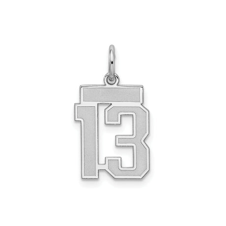 Sterling Silver Number 13 Pendant Charm, Bold Block Style, Unisex Numeric Jewelry
