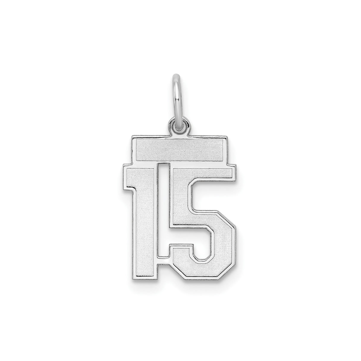 Sterling Silver Number 15 Pendant, Bold Block Design Sports Jersey Charm for Men, Women or Teens