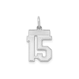 Sterling Silver Number 15 Pendant, Bold Block Design Sports Jersey Charm for Men, Women or Teens