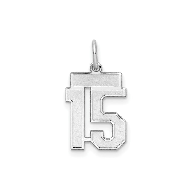 Sterling Silver Number 15 Pendant, Bold Block Design Sports Jersey Charm for Men, Women or Teens