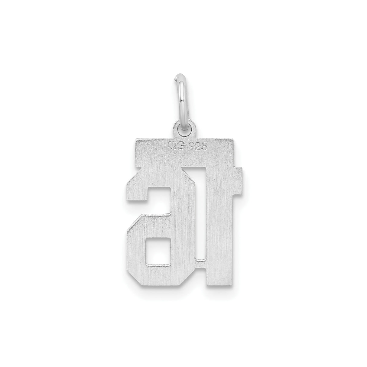 Sterling Silver Number 16 Pendant, Bold Block Numerals, Polished Finish, Unisex Charm