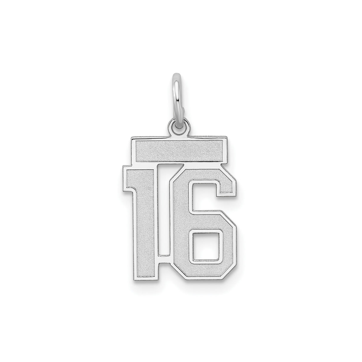 Sterling Silver Number 16 Pendant, Bold Block Numerals, Polished Finish, Unisex Charm