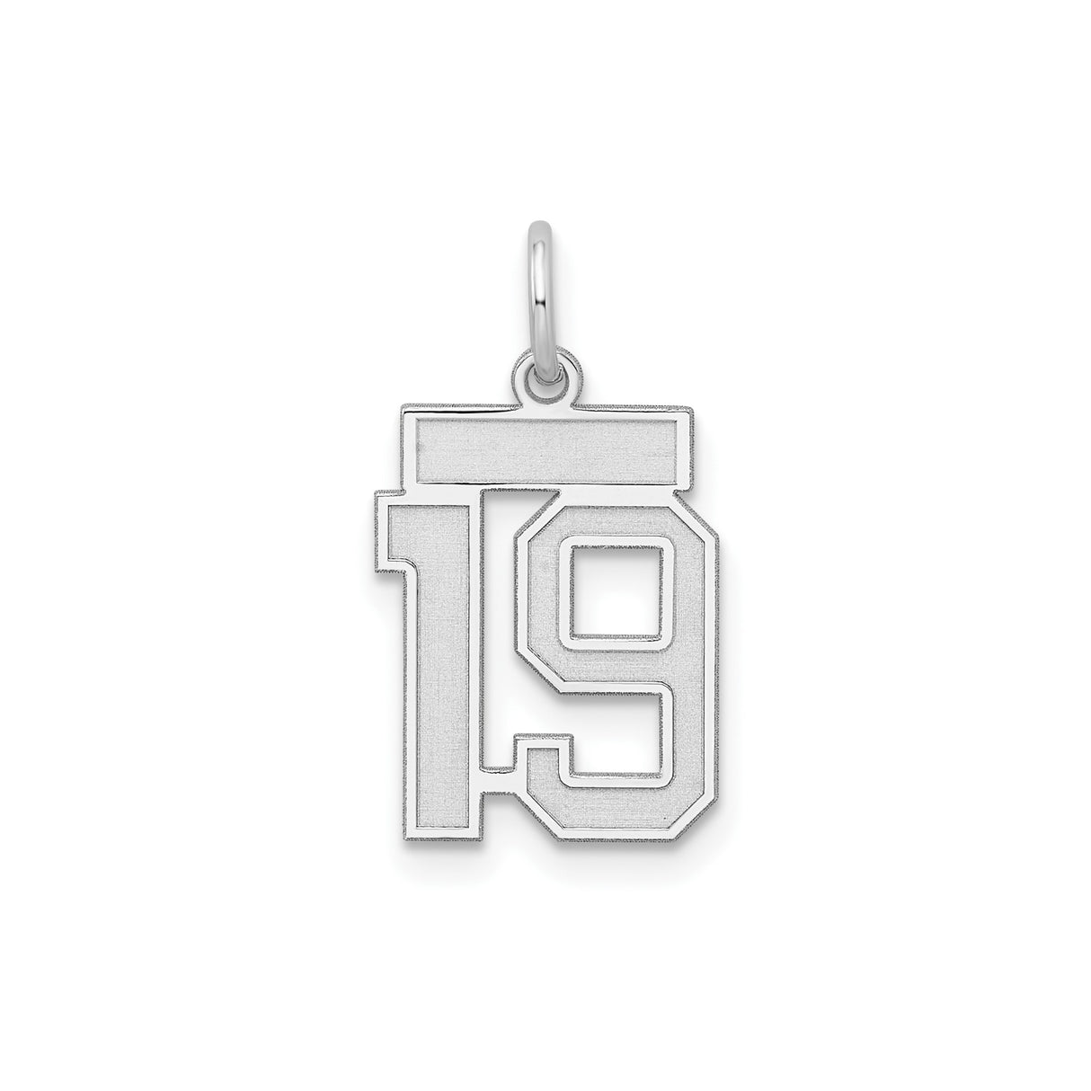 Sterling Silver Number 19 Pendant, Bold Block Font Sports Charm for Athletes or Fans