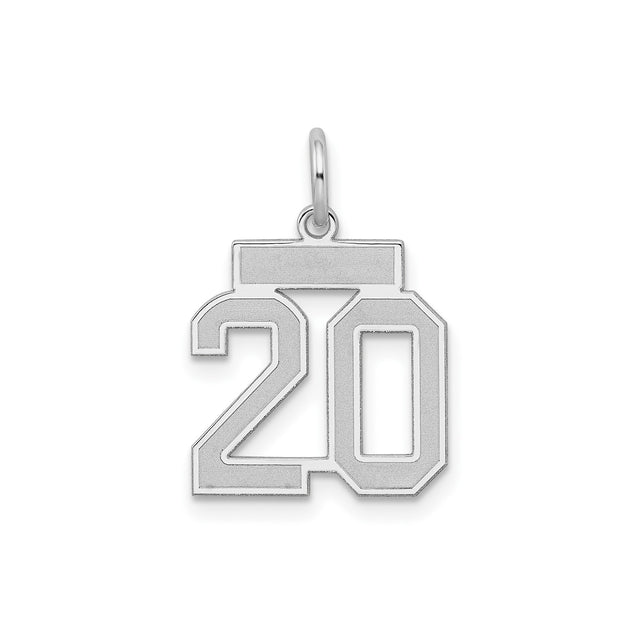 Sterling Silver Number 20 Pendant Charm, Bold Athletic Style Milestone Jewelry