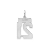 Sterling Silver Number 21 Pendant Charm, Bold Block Style Numeral, Unisex Milestone Jewelry