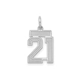 Sterling Silver Number 21 Pendant Charm, Bold Block Style Numeral, Unisex Milestone Jewelry