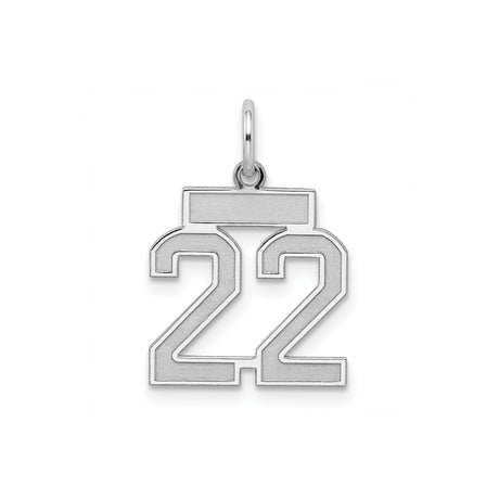 Sterling Silver Number 22 Pendant with Bold Block Numerals, Unisex Sports Charm