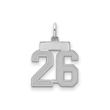 Sterling Silver Number 26 Pendant, Bold Block Style Sports Charm for Men and Women
