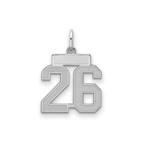 Sterling Silver Number 26 Pendant, Bold Block Style Sports Charm for Men and Women