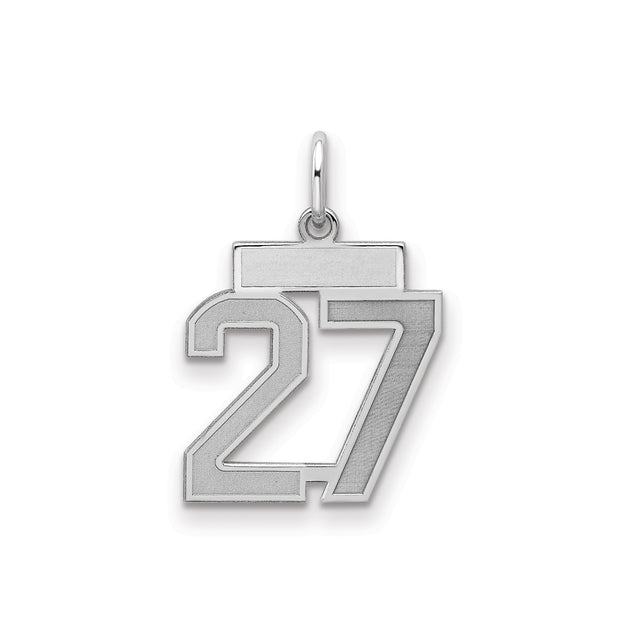 Sterling Silver Number 27 Pendant, Bold Block Numerals, Minimalist Unisex Charm