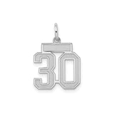Sterling Silver Number 30 Pendant Charm with Bold Outline, Polished Finish, Unisex Milestone Jewelry