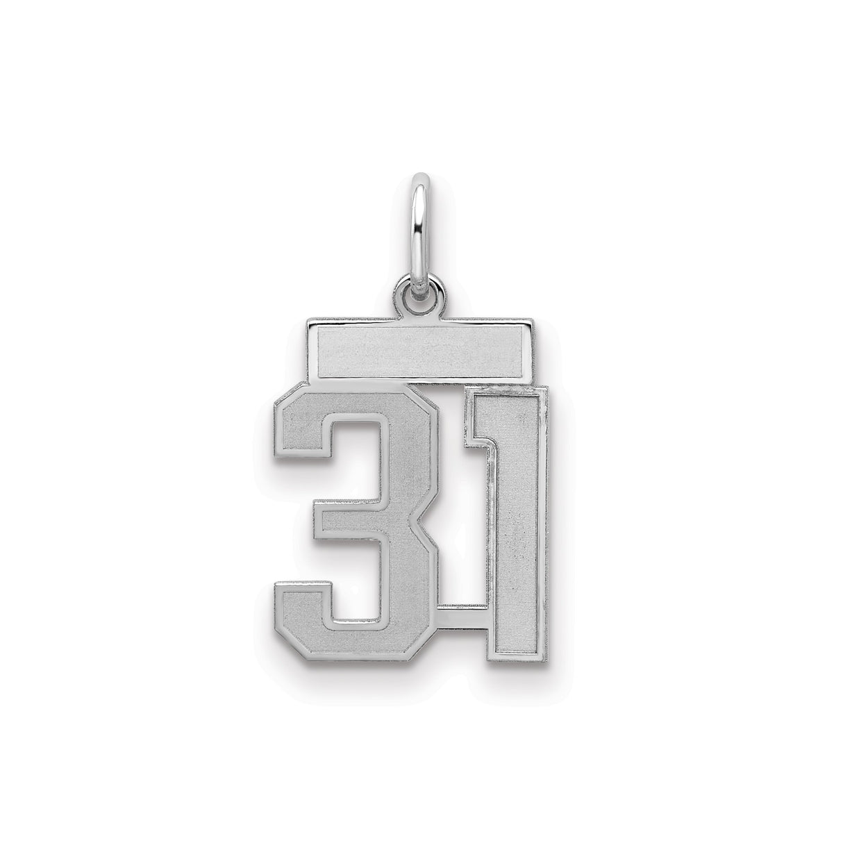 Sterling Silver Number 31 Pendant, Bold Block Font Sports Charm, Unisex Team Jersey Jewelry